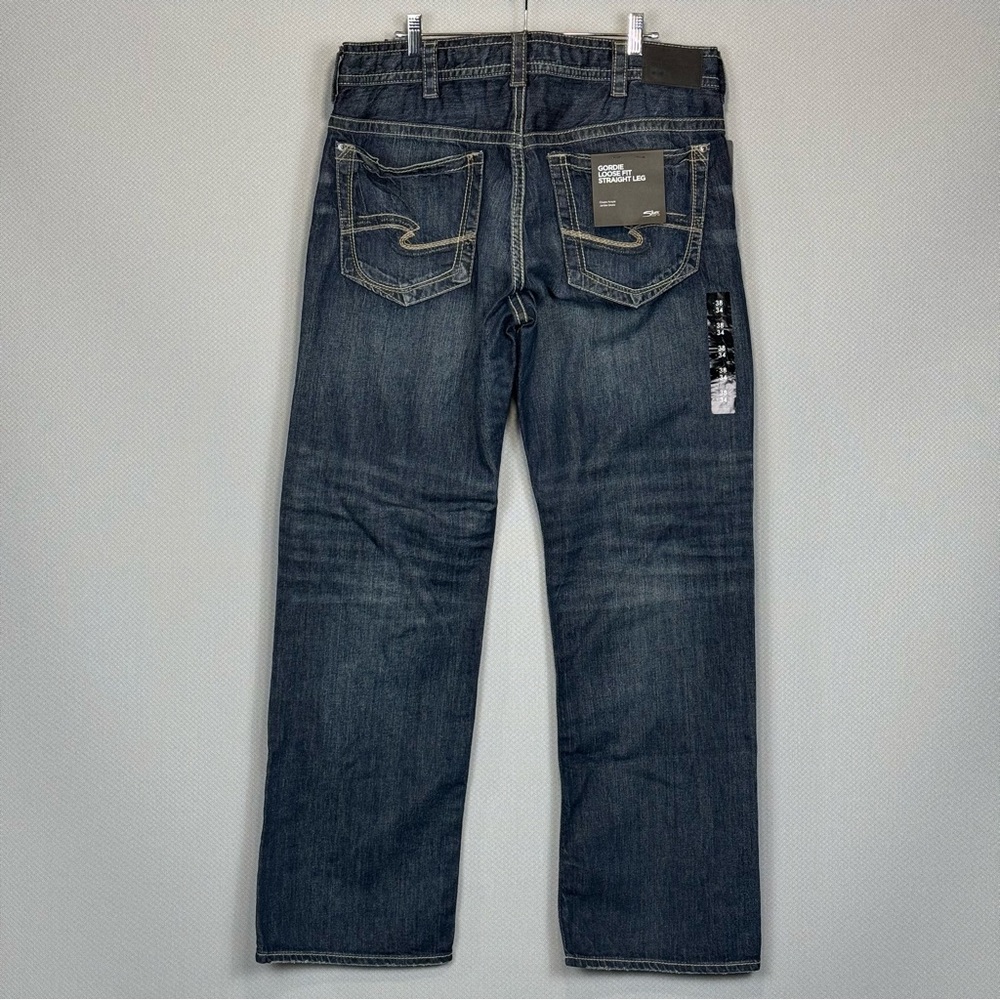 Silver Jeans Men 38x34 Blue Gordie Loose Straight Distressed Stretch Dark Wash
